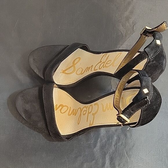 SAM EDELMAN ADJUSTABLE ANKLE STRAP WITH BUCKLE CLOSURE OPEN TOE SUEDE SANDAL - Picture 8 of 14